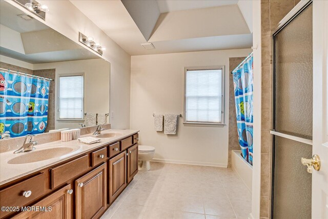 1 Christie Ln, Freehold, NJ 07728 - bathroom featuring tile patterned flooring, double vanity, and shower / tub combo