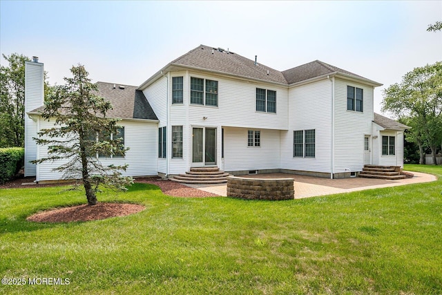 1 Christie Ln, Freehold, NJ 07728 - rear view of property featuring entry steps, a lawn, and a patio