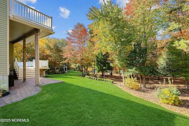 view of yard with a balcony