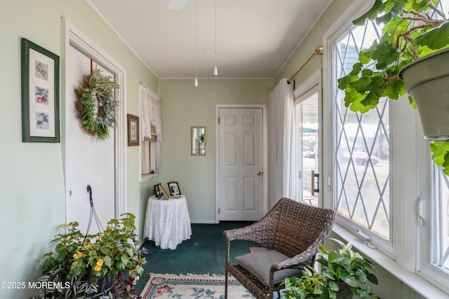 sunroom with ceiling fan