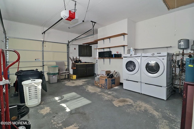 garage featuring a garage door opener and washer and clothes dryer