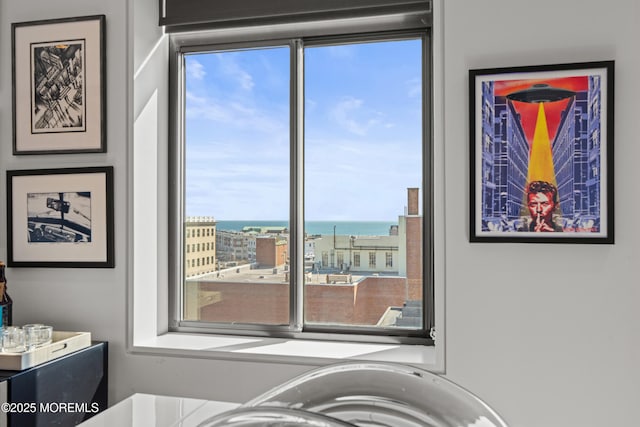 room details featuring a water view