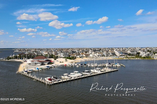 water view with a residential view and a boat dock