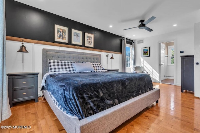 bedroom featuring recessed lighting, visible vents, and light wood-style flooring