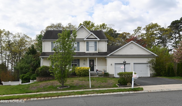 5 Falkinburg Dr, Little Egg Harbor, NJ 08087 - view of front of house with covered porch, an attached garage, driveway, and a front lawn