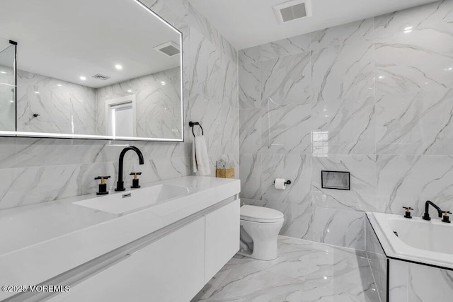 1158 Idalia Ave, Lakewood, NJ 08701 - bathroom with stone wall, toilet, and visible vents
