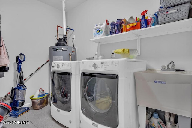 1158 Idalia Ave, Lakewood, NJ 08701 - clothes washing area with a sink, separate washer and dryer, laundry area, and tile patterned floors