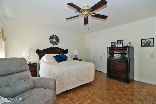 bedroom featuring a ceiling fan and baseboards