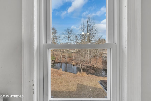 interior details with a water view