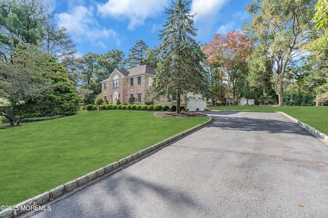 view of front of home with driveway and a front yard