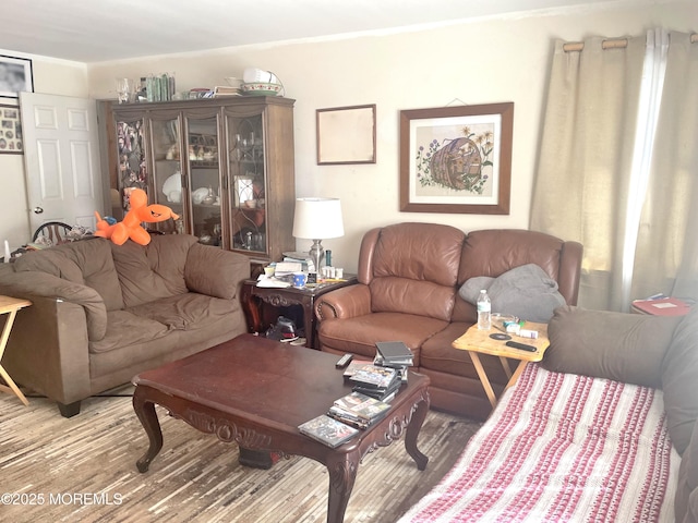 living area featuring light wood-style flooring