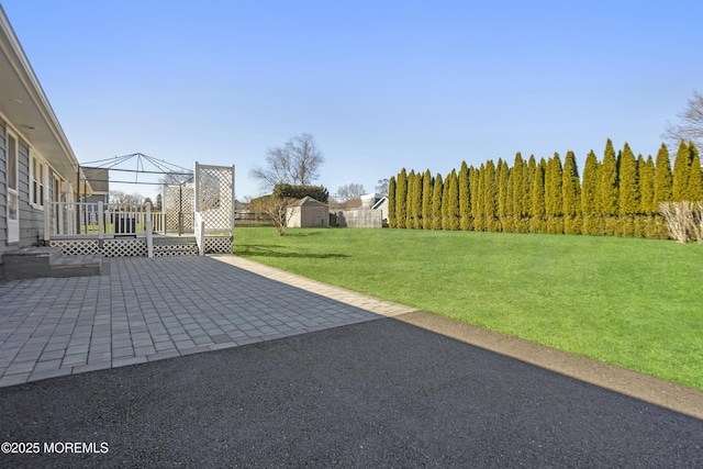 view of yard with a patio and a wooden deck