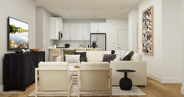 living area with light wood finished floors and baseboards