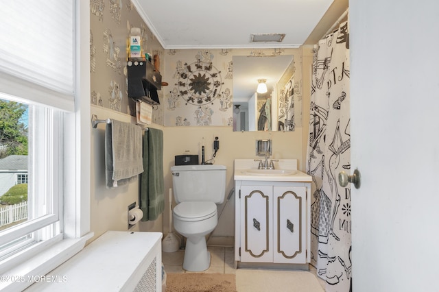 full bathroom with tile patterned floors, toilet, and vanity