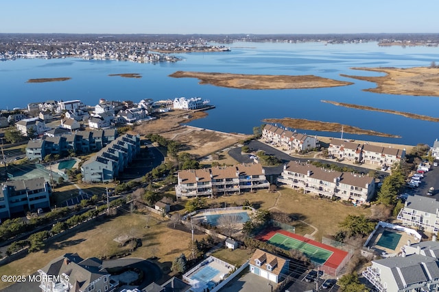 aerial view featuring a water view