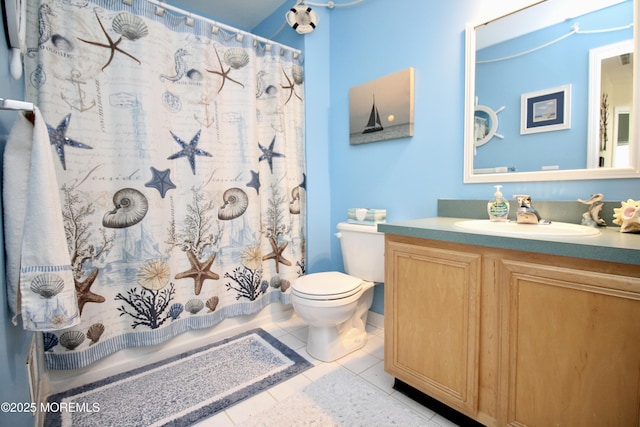 bathroom with vanity, toilet, and tile patterned flooring