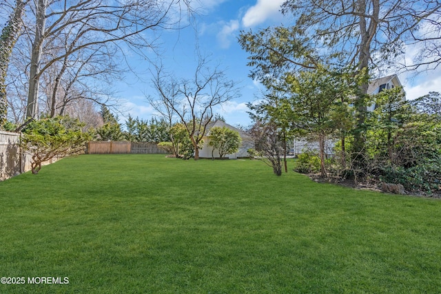 view of yard with a fenced backyard