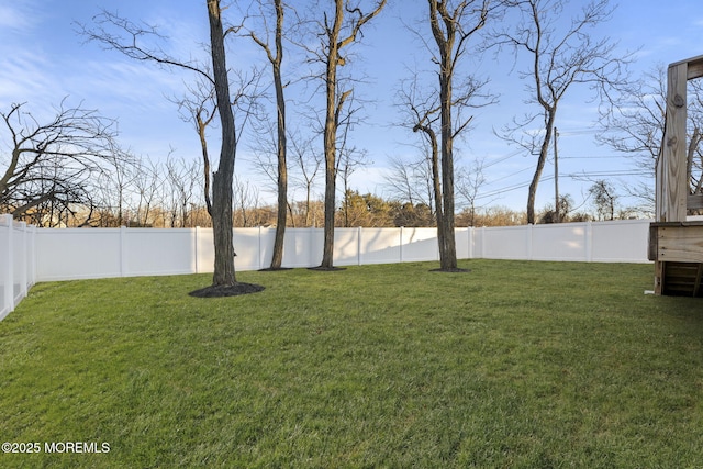view of yard featuring a fenced backyard