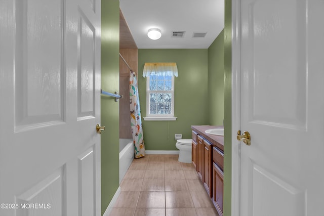 bathroom with vanity, tile patterned floors, toilet, and visible vents