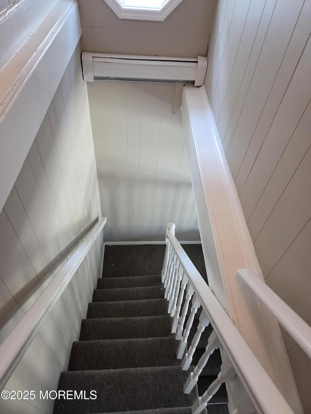 staircase featuring a skylight