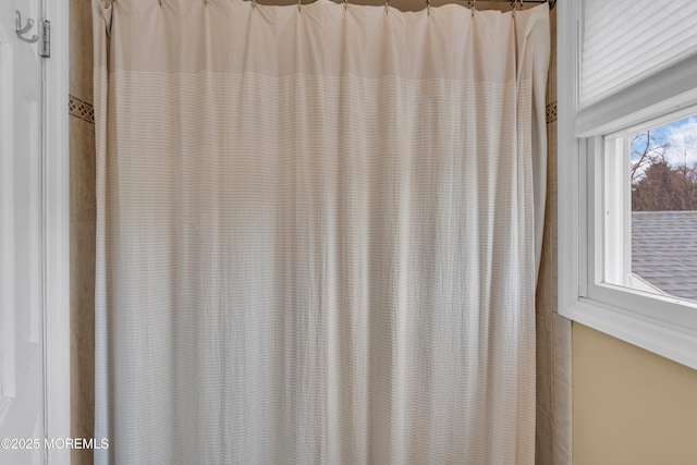 interior details featuring a shower with curtain