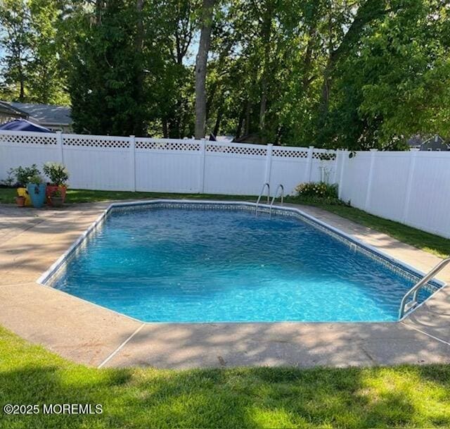 view of pool with a patio area, a fenced backyard, and a fenced in pool