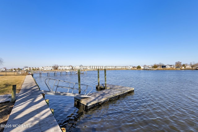 dock area with a water view