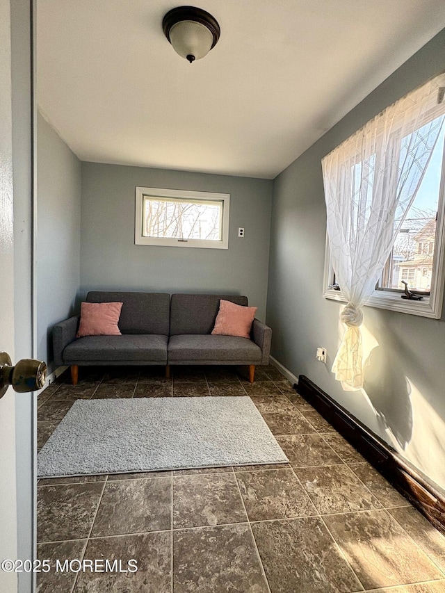 living area with baseboards