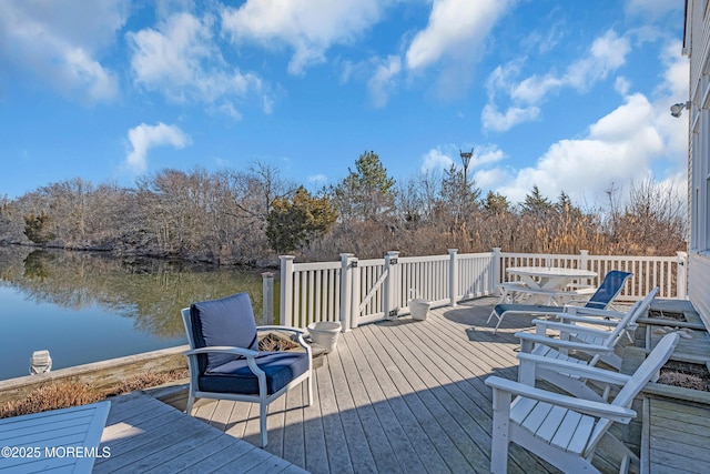 deck with a water view