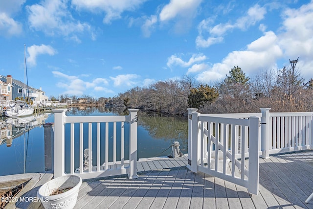 view of dock with a water view