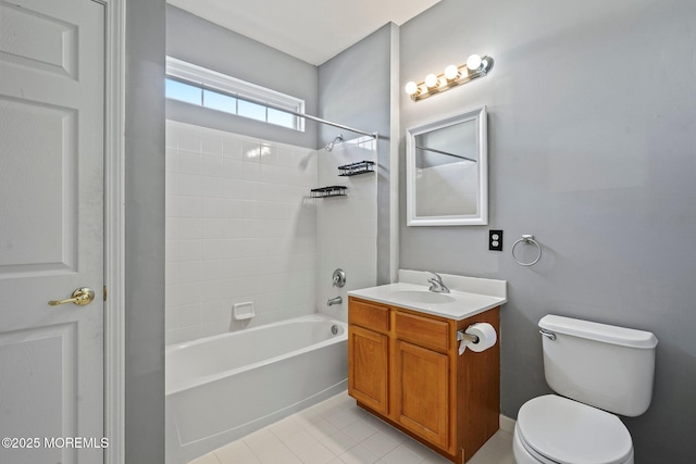 full bathroom with tile patterned floors, vanity, toilet, and bathing tub / shower combination