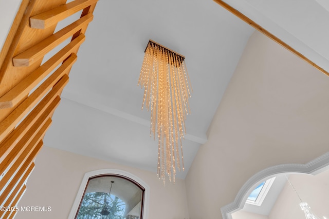 interior details with an inviting chandelier