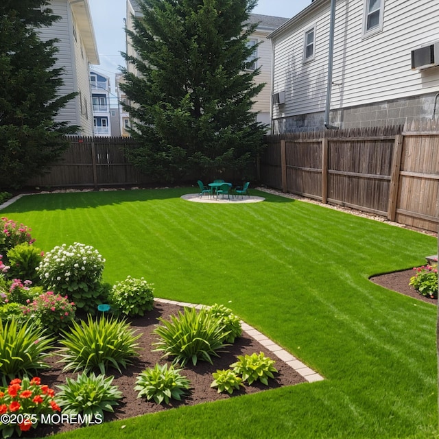 view of yard with fence private yard and a patio area