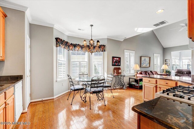 kitchen featuring visible vents, a healthy amount of sunlight, dishwasher, and light wood-type flooring