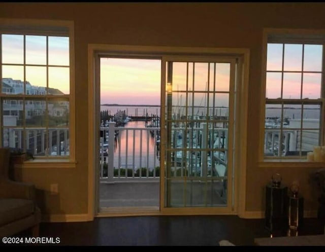 entryway with a water view