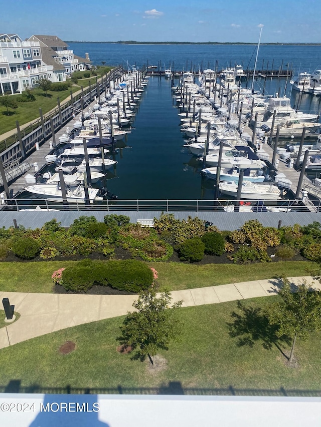 exterior space with a water view