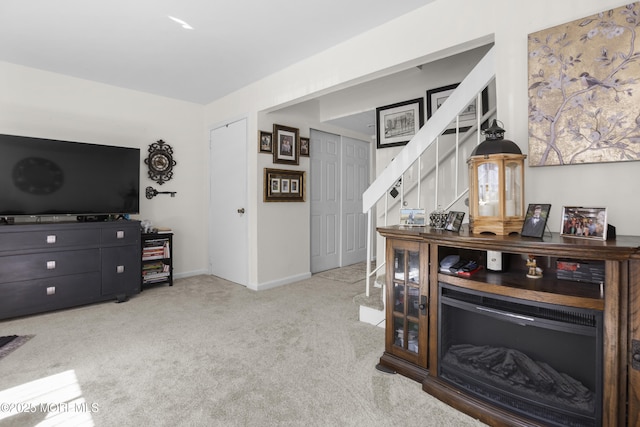 interior space with stairway and baseboards