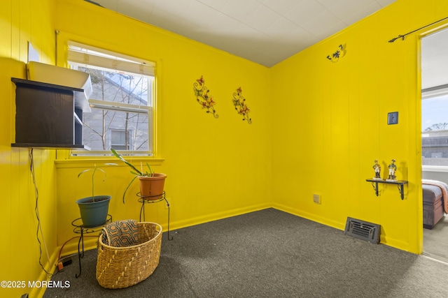 game room with visible vents, baseboards, and carpet floors