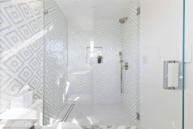 interior space with a shower stall and toilet