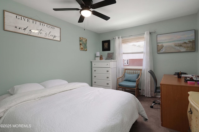 bedroom with a ceiling fan and carpet floors