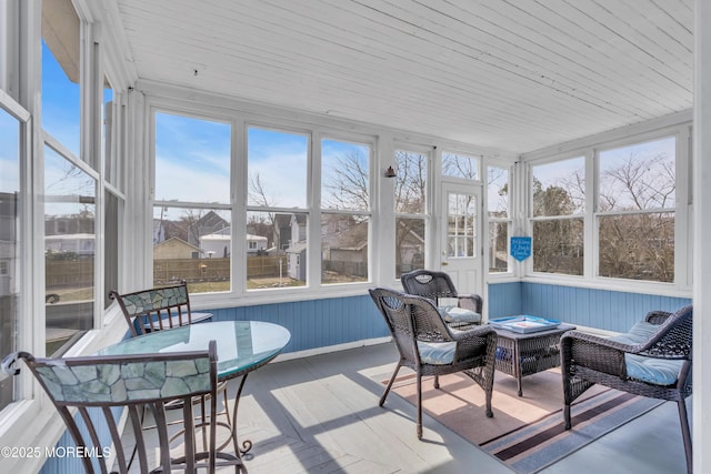 sunroom / solarium with wood ceiling