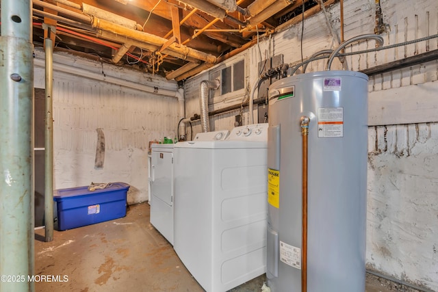 laundry room with independent washer and dryer, laundry area, and water heater