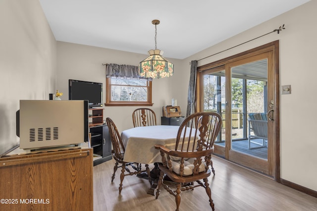 dining area featuring a wealth of natural light, baseboards, and wood finished floors