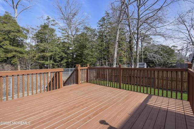 deck with a fenced backyard