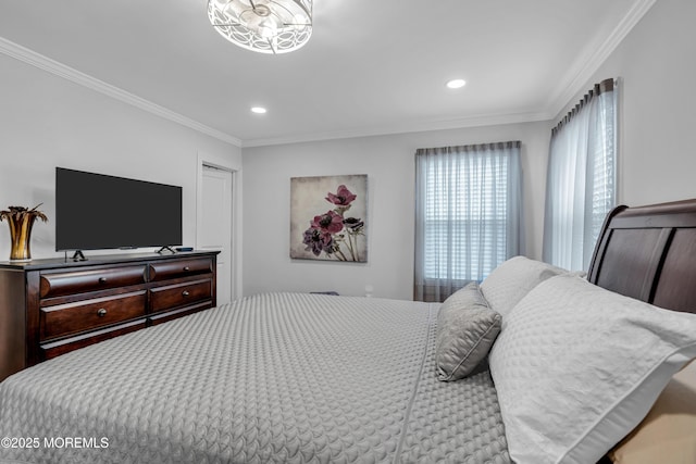 bedroom featuring recessed lighting and ornamental molding