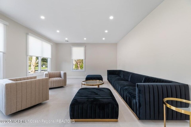 living area with recessed lighting