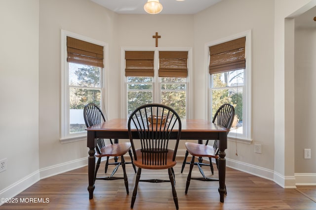 dining room with baseboards and wood finished floors