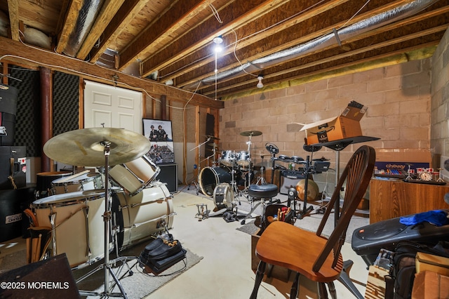 unfinished basement with concrete block wall