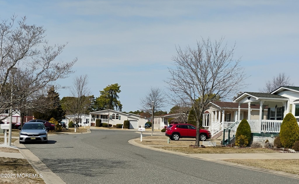 view of street featuring curbs and a residential view