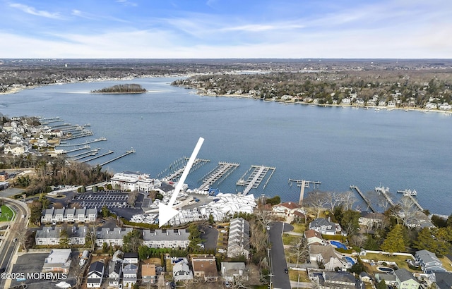 aerial view featuring a water view